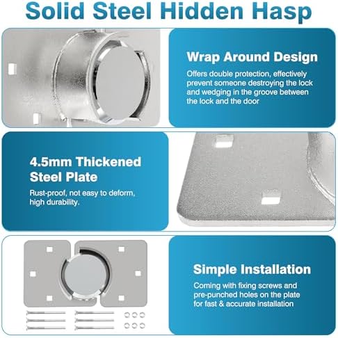 IRONWALLS Hidden Shackle Padlock with Key, 2.87”/73mm Steel Heavy Duty Door Lock Keyed Alike with Locking Hasp, 80mm Screws, Fits for Trailers, Trucks, Vehicles, Garage, Shipping Container
