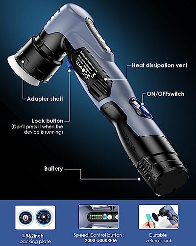 Cordless Mini Polisher, 2/1.5-inch DA/RO Mode Mini Buffer for Car Detailing