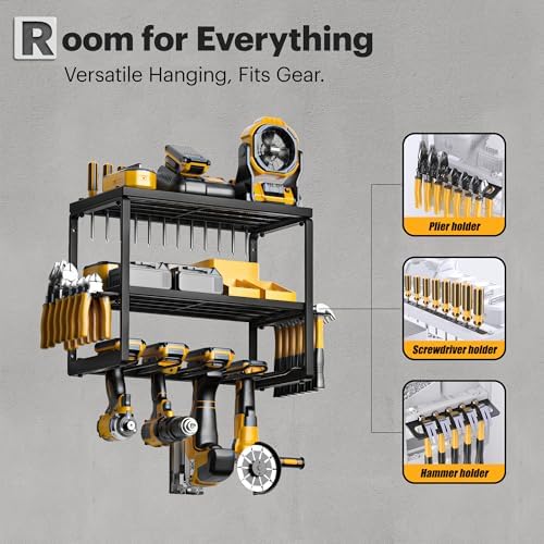 Spampur Power Tool Organizer, 3 Layers 4 Drill Holder Wall Mount