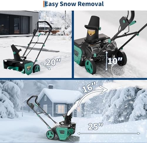 20" Cordless Snow Blower with 2×20V Batteries, 20" Wide 12" Deep Clearing, Self‑Propelled Electric Snow Shovel with 180° Rotating Chute & LED Lights for Driveway, Sidewalk, Patio, Green