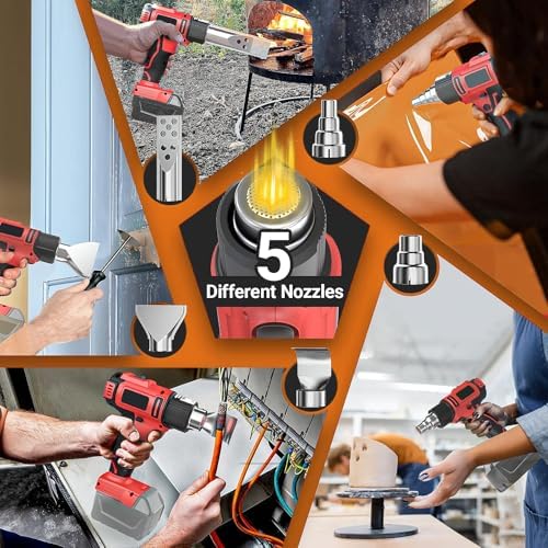 Cordless Heat Gun Compatible with Milwaukee 18V Battery, Portable Hot Air Gun Fast Heating Dual Temp with 4 Nozzles, 380W 1022°F (550°C) Soldering Heat Gun for Shrink Tubing, Resin(No Battery)