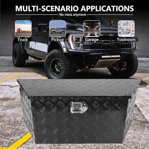 BLACKHORSE-RACING 39inch Aluminum Trailer Tongue Box with Lock & Keys, Stripes Plated Storage Organizer Toolbox for Trailers, ATVs, RVs, and Truck Beds-Black