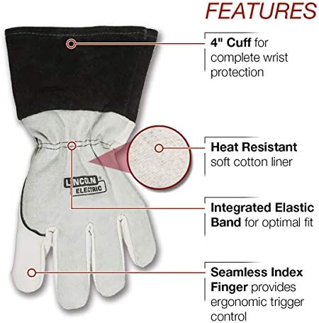 Lincoln Electric DynaMIG Traditional MIG Welding Gloves | Top Grain Leather | Extra Large | K3805-XL,White