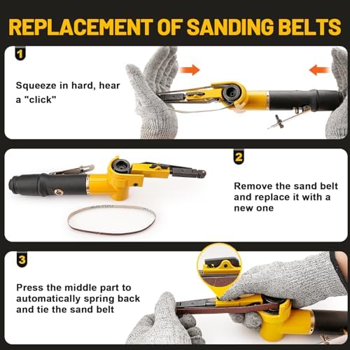 3/8''x 13'' Mini Air Belt Sander with 2 Sanding Belts (10mmx330mm) Pneumatic Tool Grinder Belt Sanders for Metal Working, Weld Removal, Blending, Contour Sanding, Finishing
