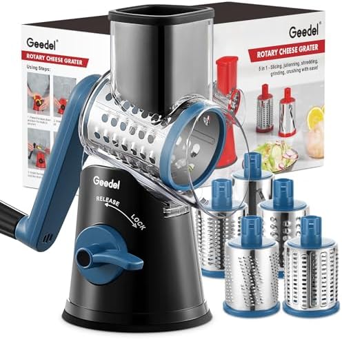 Geedel Rotary Cheese Grater Hand Crank, Cheese Shredder Vegetable Slicer
