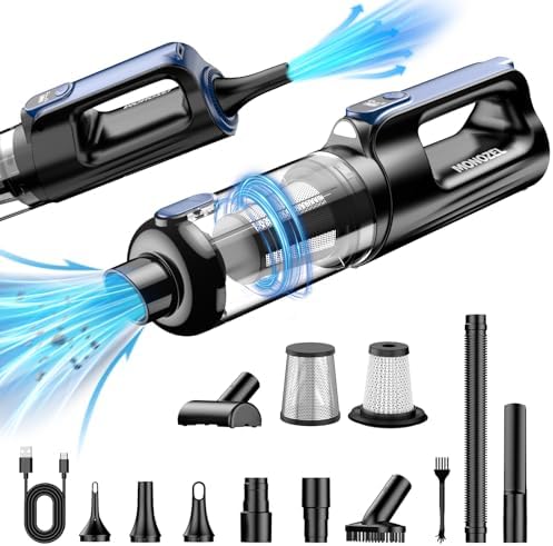 MONOZEL Car Vacuum Portable Cordless, 18000Pa 2 in 1 Vacuum Cleaner&Air Duster, 130W Brushless Motor Handheld Vacuum Cordless with 7800mAh Battery, LED Light, Multi-Nozzles for Car, Home, Office, Pet