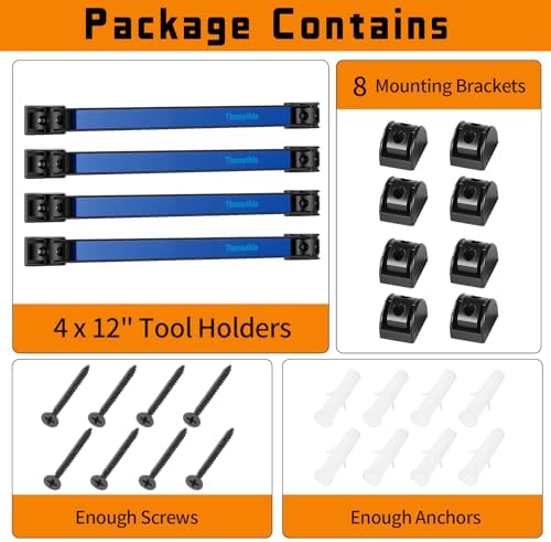 12" Magnetic Tool Holder Strip, 4 Pieces Blue Metal Tool Organizer Rack with Stainless Steel Surface, Magnet Bar for Garage Workshop, Easy To Install with Mounting Screws