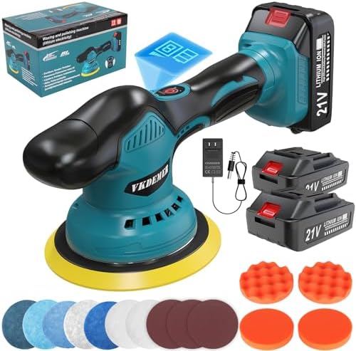 Cordless Car Buffer Polisher, 6 In Mini Buffer Polisher Kit with 2 Pack 21V Rechargeable Batteries,8 Variable Speed 5500RPM Orbital Polisher for Car Boat Detailing, Polishing,Scratch Removing