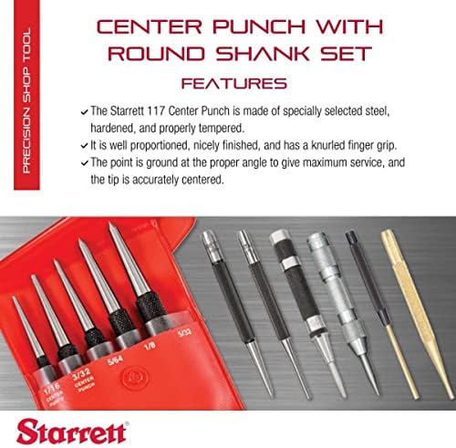 Starrett Steel Center Punch, 0-4" Length, 5 Pieces