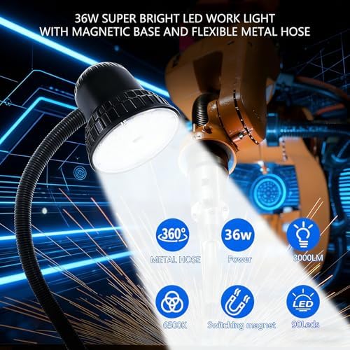Magnetic Work Light, 3000 Lumen Work Light with Strong Magnetic Base, Workshop Tool Light for Woodworking Shop, Garage Workbench, Lathe, Sewing and Bandsaw, 98-inch Extended Cord, Black