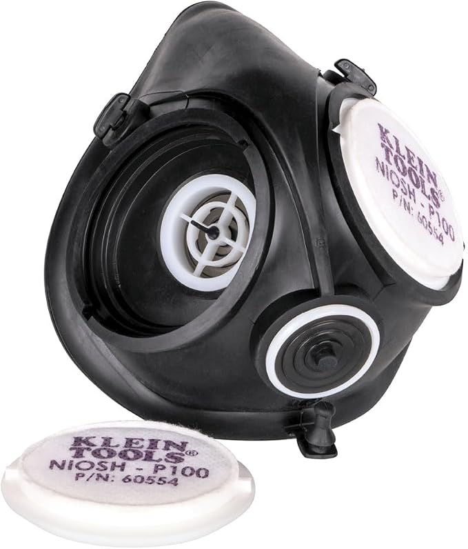 Klein Tools 60552 Reusable P100 Half-Mask Respirator with Replaceable Filters for Dust, Metal Fumes, and Oil Mist, M/L