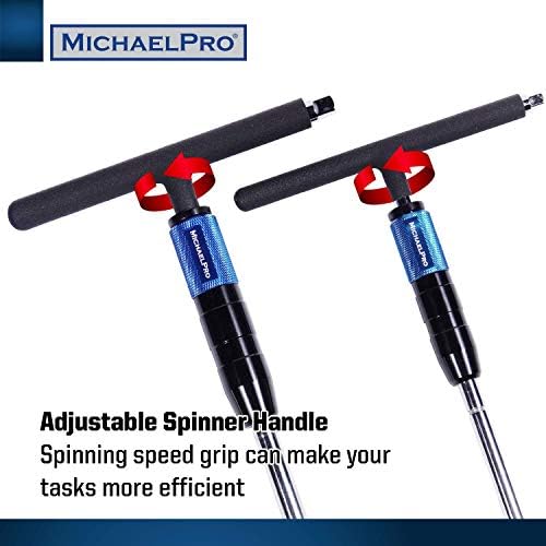 MichaelPro Adjustable T Handle Speed Wrench Set for 1/4 and 3/8 Inch Drive, Speed Handle T Wrench with 2-Way Square Drive Design, 3 Grip Positions, Patented Spinner Handle (2-Piece)