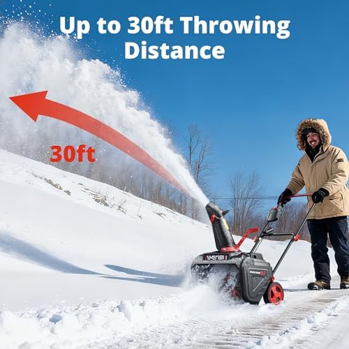AMERISUN 21-Inch Electric Snow Thrower, 15-Amp Corded Snow Blower with LED Light, 180° Adjustable Chute & 30-Ft Snow Discharge for Residential Driveways, Walkways & Patios