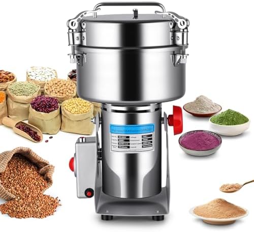 Grain Mill, 2500g High-Capacity Stainless Steel flour mill, 270° Swing for Easy Operation, Perfect for Kitchen & Coffee Shop to Grind Grains and Corn Efficiently