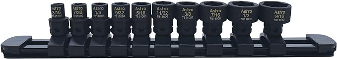 Astro Tools 78110 10-Piece 1/4" Drive Low Profile Nano Impact Sockets - SAE