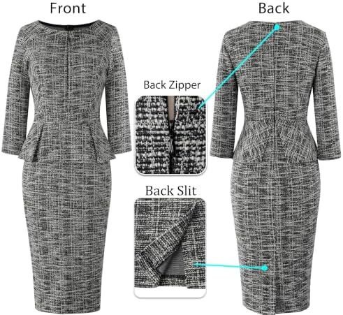 VFSHOW Womens Work Business Office Front Zipper Peplum Church Sheath Dress