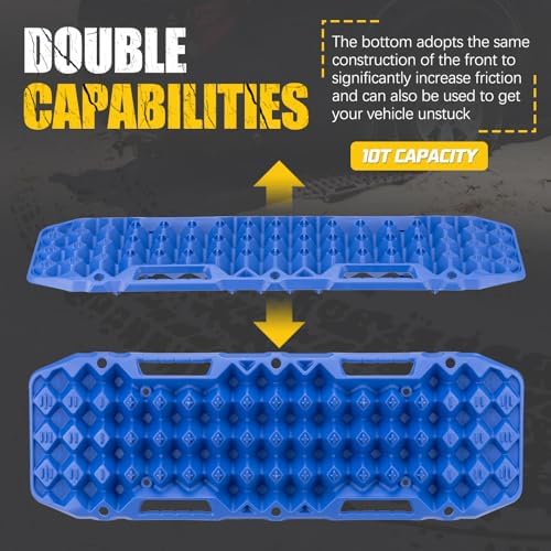 BUNKER INDUST Off Road Traction Boards, Pair Recovery Tracks Traction Mat for Vehicle Truck Jeep SUV, Mud, Snow, Sand Ramp-Blue Emergency Tire Traction Pads (Gen 10th)