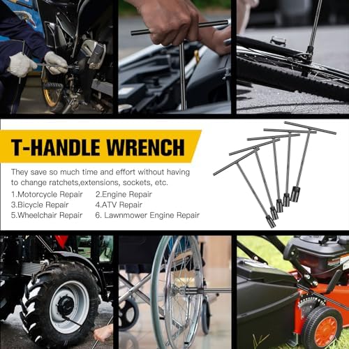 T - Handle Metric Socket Wrench Set 6- Point (15mm,16mm,17mm, 18mm,19mm) Cr-V Steel Lug Wrench Hex Socket for Motorcycle Car Bicycle Repair (5 Pack)