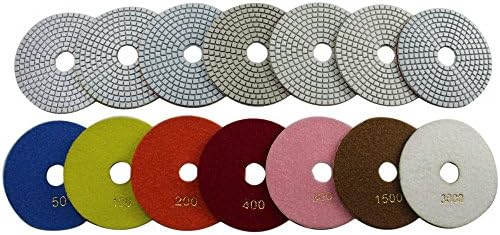 Diamond 5 Inch Wet Polishing Pads for Granite Marble Travertine Terrazzo Engineered Stone (Pack of 7)