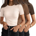 Ficerd 3 Pack Women's Ribbed Short Sleeve T-Shirts