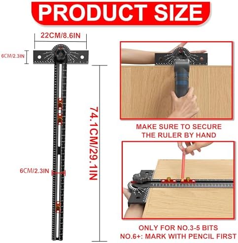 29 Inch Woodworking T Square Ruler, Aluminum Alloy, Adjustable Angle 15-165° Measurement Tool, Precision Drilling Positioning Guide for Carpentry, Drafting, Contractor, Scribe Crafting, Drywall