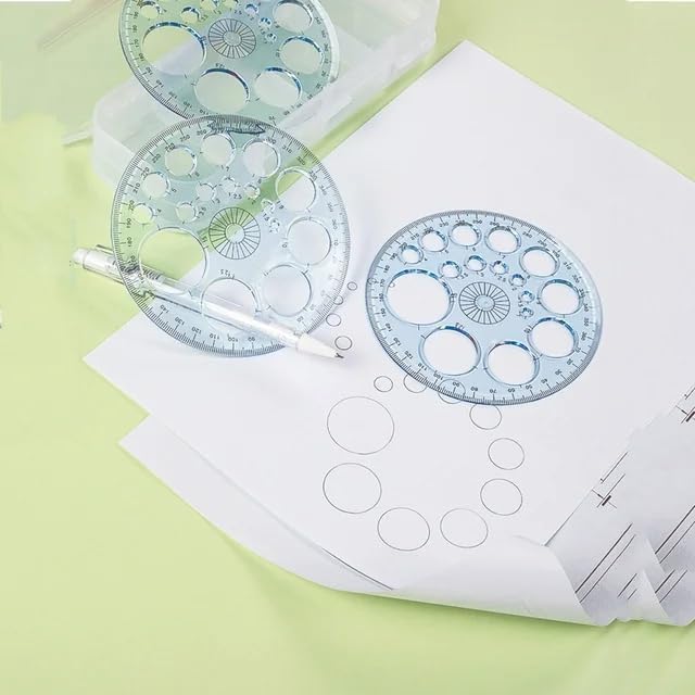 White Round Protractor 360 Degree, Plastic Full Circle Template, 16 Sizes Drawing Tool, Technical Drawing