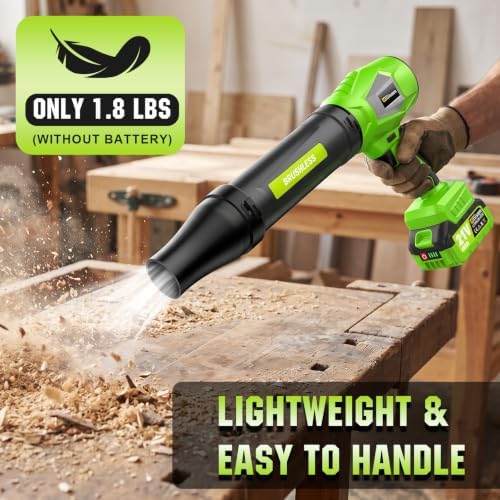 Cordless Leaf Blower, 1.8Lbs Brushless Handheld Turbo Jet Blower, 6 Speed