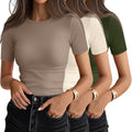 Ficerd 3 Pack Women's Ribbed Short Sleeve T-Shirts