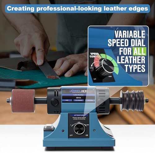Leather Burnishing Machine | Variable Speed Leathercraft Bench Grinder, Polishing Tool, Sanding Machine, Rosewood Wheel for Leather Edge | Low Noise Motor, Standard 2x2 Inch Drum Sleeves
