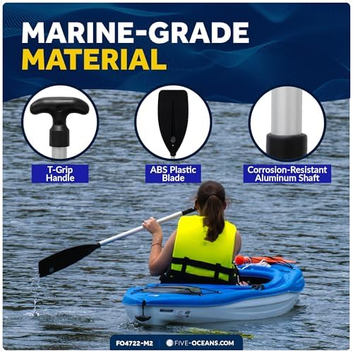 Five Oceans 4-Feet Canoe Paddle - Boat Paddle, T-Handle Oar Paddle for Canoe, Kayak and Small Boats - Corrosion-Resistant Floating Boat Paddles Marine-Grade Aluminum & Heavy-Duty Plastic | Aluminum Shaft & High Impact Plastic Blade