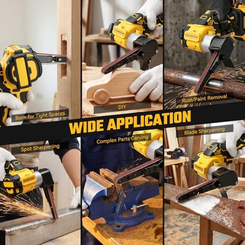 Cordless Belt Sander for Dewalt 20V Battery, 3/8"x13" Mini Detail Sander with 20PCS Belts, 360° Adjustable, LED Display, Finger Sander for Wood, Paint, Metal Rust, DIY (Battery Not Included)