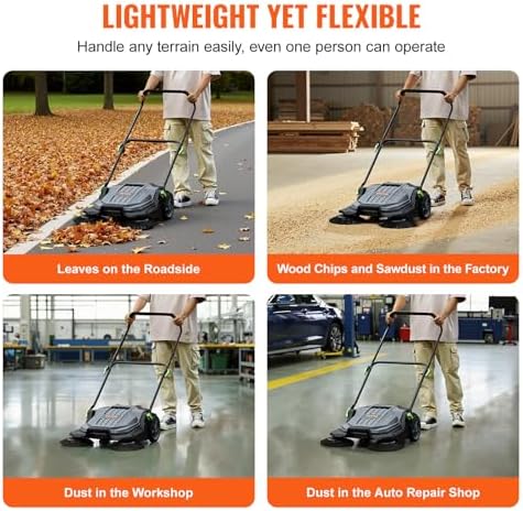 VEVOR Walk-Behind Hand Push Floor Sweeper with 25.6" Sweeping Width
