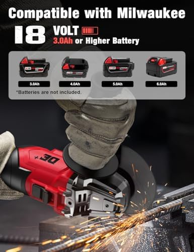 Cordless Angle Grinder for Milwaukee M18 18V Battery, 4-1/2" Grinder Tool w/Auxiliary Handle, 6 Variable Speeds, 10 Sandpapers, 2 Cutting & 2 Grinding Wheels,Wrench, Lock-on Slide Switch for Polishing