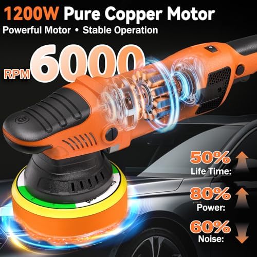 1200W 6" Rotary Buffer, 2500-6000RPM, Detach Handle, Car/Boat Sand & Wax