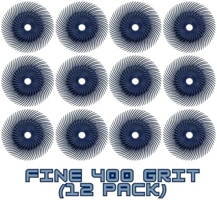Dedeco Sunburst Radial Bristle Discs 12-Pack - 4" Curved - 3/8" Arbor - Blue 400 Grit (Fine) - Aluminum Oxide for Polishing & Finishing