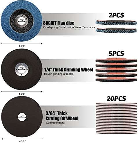 KingTool 27pcs Angle Grinder Wheel Set, Grinder Disc Set Includes 20pcs Cutting Wheel, 5pcs Grinding Wheel, 2pcs Flap Discs with 4-1/2" Diameter and 7/8" Arbor for Steel and Stainless Cutting Grinding