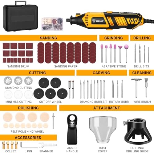 DEKOPRO Rotary Tool Kit, 1.5-Amp Corded Power Rotary Tools with 42" Flex Shaft, 6 Variable Speed, 8,000-35,000 RPM, 129 Pcs Accessories Kit for Cutting, Sanding, Grinding, Carving & DIY Projects
