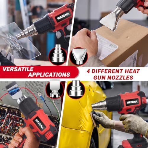 Wayona Cordless Heat Gun Compatible with Milwaukee M18 Battery (No Battery), 350W High Power Hot Air Gun with LCD Digital Display Variable Temperature Control 50℃~550℃ (122℉~1022℉) for Shrink Tubing