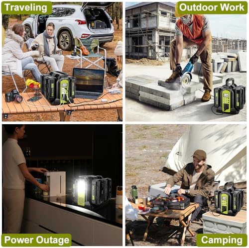 350W Power Inverter Compatible with Ryobi 40V Battery 4-Ports DC 40V to AC 110~120V Pure Sine Wave Battery Inverter with LED Light, USB-A Port,Type-C Port,DC Port for Camping Emergency Travel