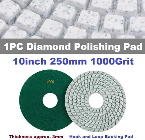 Diamond Polishing Pad, 10 inch 250 mm 1000 Grit Sanding Discs for Grinder & Polisher, Hook and Loop Backing Pad for Grinding Buffing Granite Marble Concrete Stone (1 Piece)