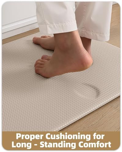 Color&Geometry Anti Fatigue Cushion Kitchen Mat for Floor -24"x94",Wide,Easy Clean, Water & Oil Proof, Anti Slip, Foam Rubber Runner Rug for Front Sink Comfort Standing,Dark Beige