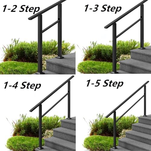 Hand Rails for Outdoor Steps，Stair Handrail & Indoor Stair Railing Kit，Railings for Outdoor Steps for Fence & Outdoor Steps (1, Black-Straight, 5 Step)