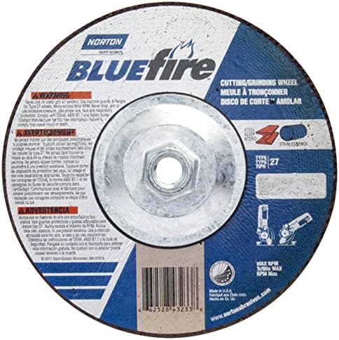 Norton 66252843233 7x1/8x5/8-11 in. BlueFire ZA/AO Grinding and Cutting Wheels, Type 27, 30 Grit, 10 Pack