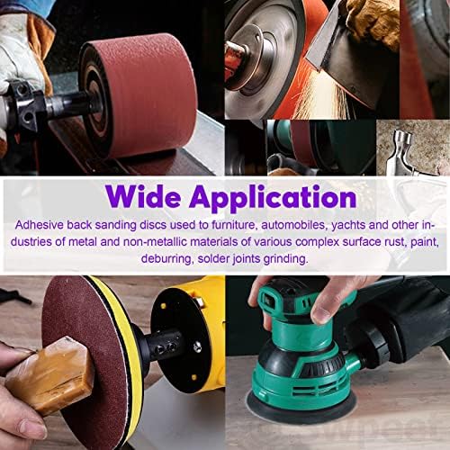 Swpeet 49Pcs 1 x 30 Inch Aluminum Oxide Sanding Belts (60/80/120/150/240/400 Grits) with 5 Inch No-hole Back Flocking Sanding Disc (80/100/120/180/240/400 Grits) and Cleaning Eraser