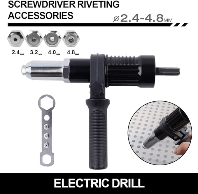 Electric Rivet Tool Adapter Set for Cordless Drill High Efficiency Low Noise Forged Alloy Steel 2.4-4.8 mm Shaft Sizes 1 Pack