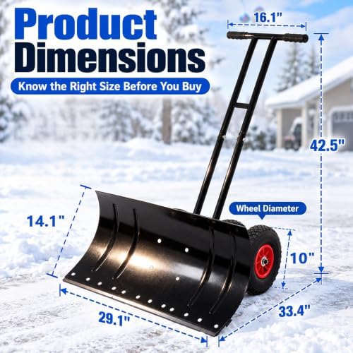 29" W Snow Shovel with Wheels