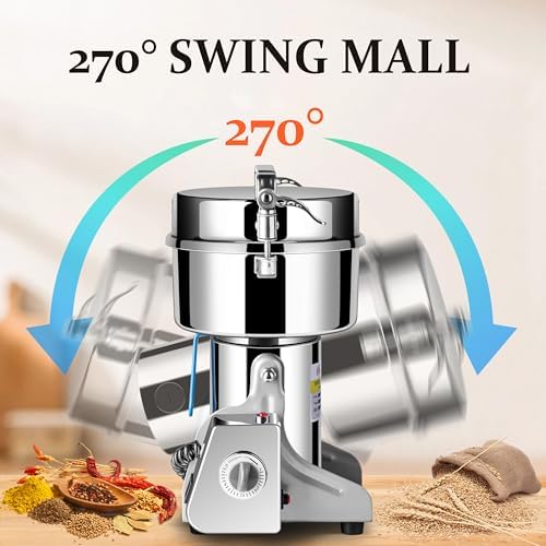 Grain Mill Grinder 2000g High Speed Food Grain Mill Stainless Steel Seeds Flour Nut Wheat Corn Spices & Seasonings Dry Grinder Electric Machine Grinder for Kitchen