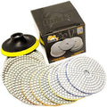 QuickT PPW701E Stone Concrete Marble Quartz Granite 4 Inch Diamond Wet Sanding Polishing Polisher Pads Kit Tools for Wet Grinder Polisher, Includes Countertop Polish DIY Guide & Video