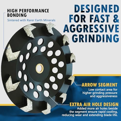 7" Diamond Grinding Wheel 10 Arrow Seg for Concrete & Coating 7/8"-5/8"