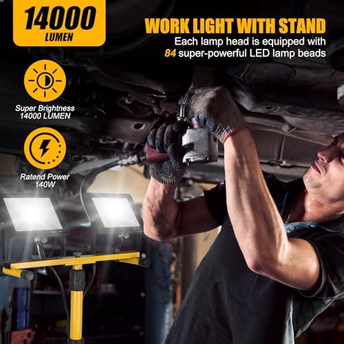 14000Lumen LED Work Lights with Stand - 2 Head Portable Work Light on Stand